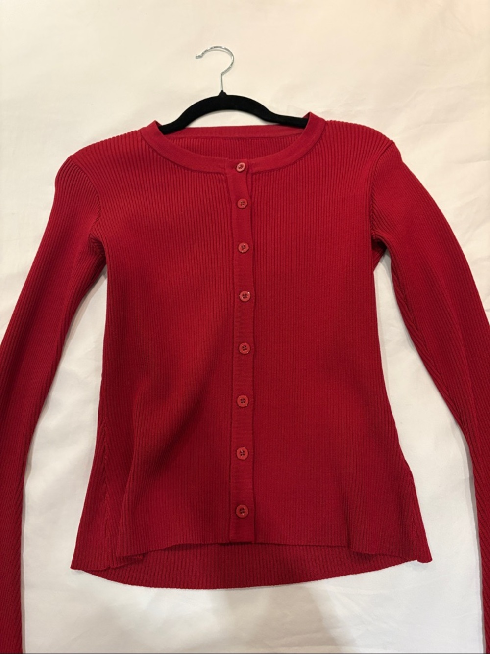 Red Ribbed Button down cardigan - Picture 9 of 10